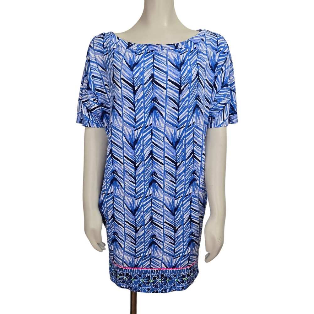 Lilly Pulitzer Lowe Dress Womens M Lapis‎ Blue Costa Verde Chevron contrast trim
